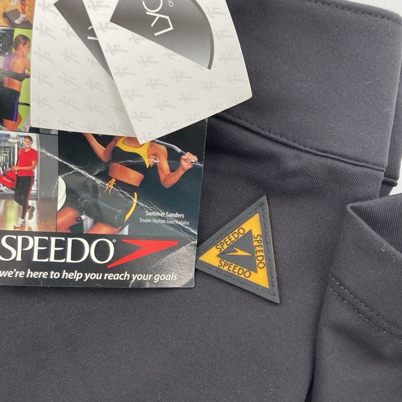 Speedo Women's Black Cropped Leggings Contrast Lattice Detail Size Large New - Picture 5 of 6